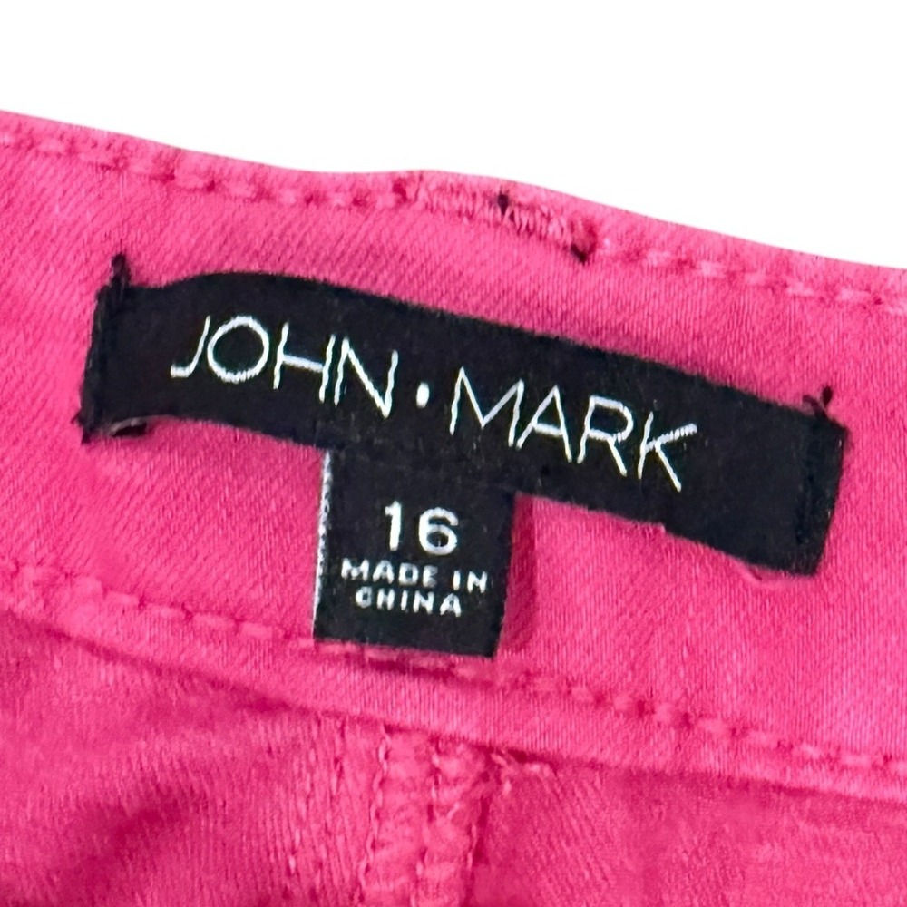 John Mark Capri Pants Women 16 Pink Cropped Straight Fringe Hem Stretch Comfort - Picture 5 of 10